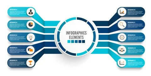 Vector infographic template with 3D paper label, integrated circles. Business Stock Illustration