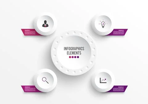 Vector infographic template with 3D paper label, integrated circles. Business Stock Illustration