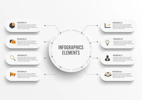 Vector infographic template with 3D paper label, integrated circles. Business Stock Illustration