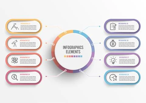 Vector infographic template with 3D paper label, integrated circles. Business Stock Illustration
