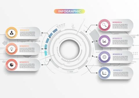 Vector infographic template with 3D paper label, integrated circles. Business Stock Illustration