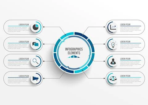Vector infographic template with 3D paper label, integrated circles. Business Stock Illustration