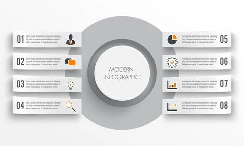 Vector infographic template with 3D paper label, integrated circles. Business Stock Illustration