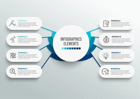 Vector infographic template with 3D paper label, integrated circles. Business Stock Illustration