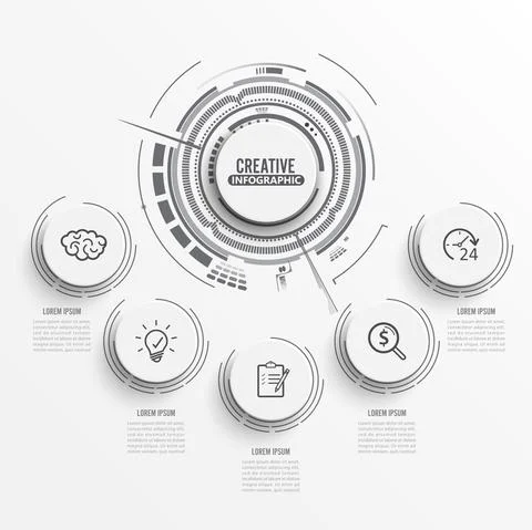 Vector infographic template with 3D paper label, integrated circles. Business Stock Illustration