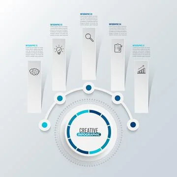 Vector infographic template with 3D paper label, integrated circles. Business Stock Illustration