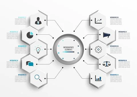 Vector infographic template with 3D paper label. Business concept with 10 o.. Stock Illustration