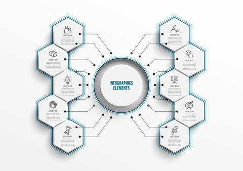 Vector infographic template with 3D paper label. Business concept with 10 o.. Stock Illustration