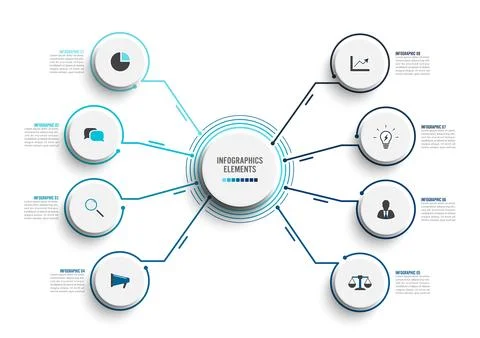 Vector infographic template with 3D paper label, integrated circles. Busine.. Stock Illustration