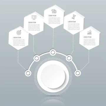 Vector infographic template with 3D paper label, integrated circles. Busine.. Stock Illustration