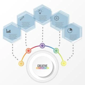 Vector infographic template with 3D paper label, integrated circles. Busine.. Stock Illustration