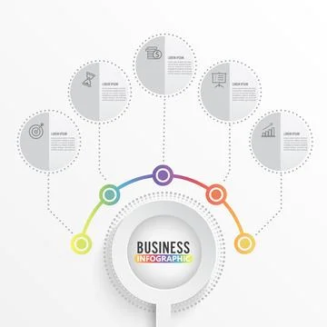 Vector infographic template with 3D paper label, integrated circles. Busine.. Stock Illustration