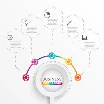 Vector infographic template with 3D paper label, integrated circles. Busine.. Stock Illustration