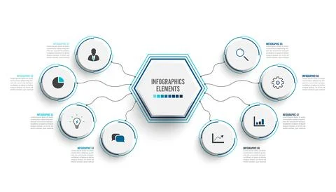 Vector infographic template with 3D paper label, integrated circles. Busine.. Stock Illustration