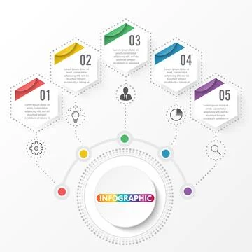 Vector infographic template with 3D paper label, integrated circles. Busine.. Stock Illustration
