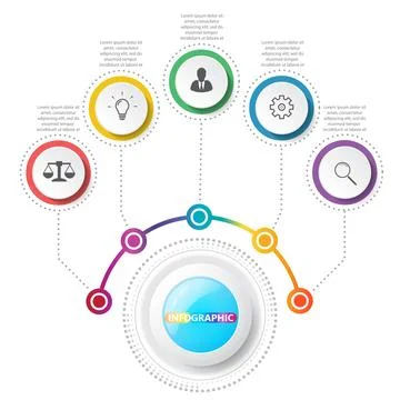 Vector infographic template with 3D paper label, integrated circles. Busine.. Stock Illustration