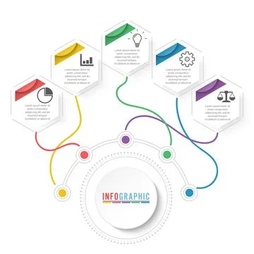 Vector infographic template with 3D paper label, integrated circles. Busine.. Stock Illustration