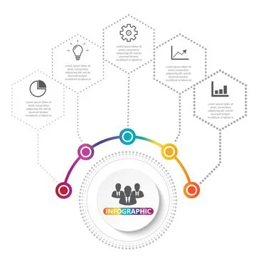 Vector infographic template with 3D paper label, integrated circles. Busine.. Stock Illustration