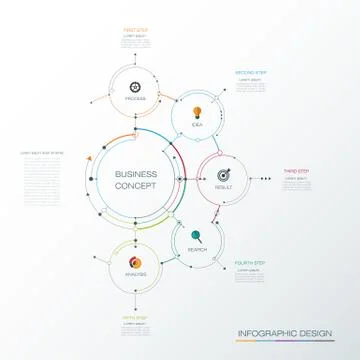 Vector Infographic template, circle design with arrows sign and 5 options Stock Illustration