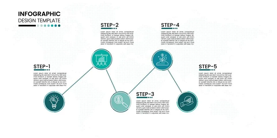 Vector infographic template design. Unique timeline concept with 5 circle Stock Illustration