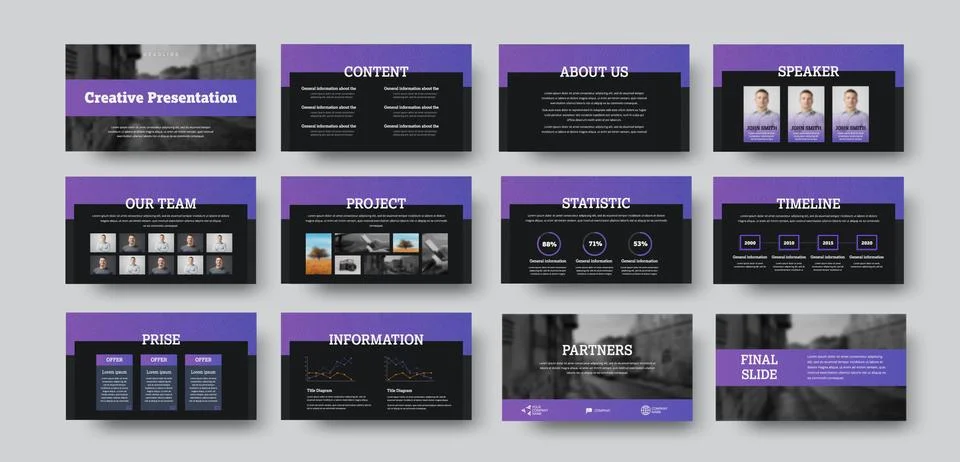 Vector infographic template with purple elements on black background, creativ Stock Illustration