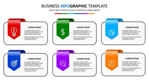 Vector infographic template with six steps or options. Six colorful graphic e Stock Illustration