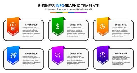 Vector infographic template with six steps or options. Six colorful graphic e Stock Illustration