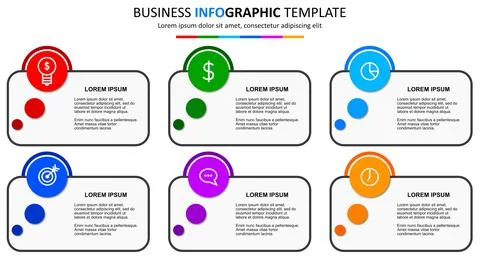 Vector infographic template with six steps or options. Six colorful graphic e Stock Illustration