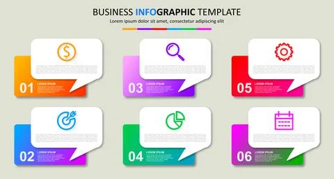 Vector infographic template with six steps or options. Six colorful graphic e Stock Illustration