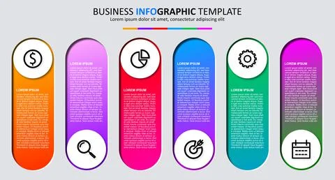 Vector infographic template with six steps or options. Six colorful graphic e Stock Illustration