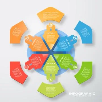 Vector infographic web element of arrows and round shapes with text and icons Stock Illustration