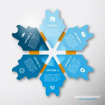Vector infographic web element of blue arrows and yellow circle with text on Stock Illustration