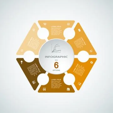 Vector infographic web element of brown hexagon and white round cut from pape Stock Illustration