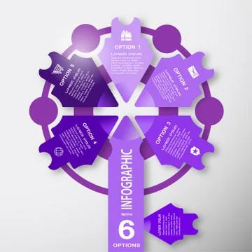 Vector infographic web element of lilac arrows and circles with text on the g Stock Illustration