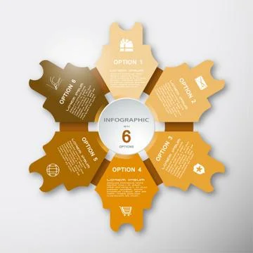 Vector infographic web element of yellow arrows and circle with text on the g Stock Illustration