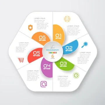 Vector infographic of white hexagonal form and color segments cut from paper Stock Illustration