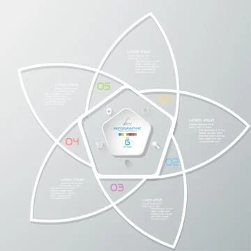 Vector infographic of white pentagonal forms cut from paper with shadows, tex Stock Illustration