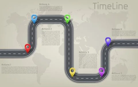 Vector infographic world map, road timeline layout Stock Illustration