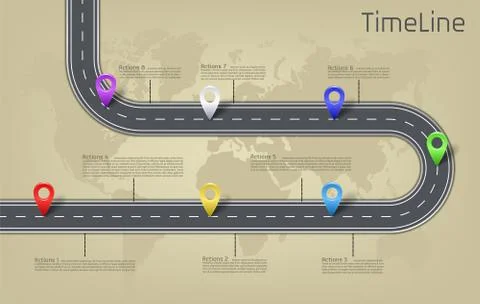 Vector infographic world map, road timeline layout Stock Illustration