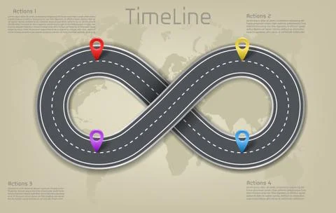 Vector infographic world map, road timeline layout Stock-Illustration