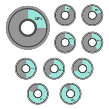 Vector Infographics 10, 20, 25, 30, 40, 50, 60, 70, 80, 90 pie chatrs Иллюстрация