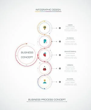 Vector infographics 3D circle label with arrows sign and 5 options Stock Illustration