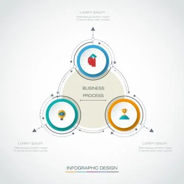 Vector infographics 3D circle label with arrows sign and 3 options Stock Illustration