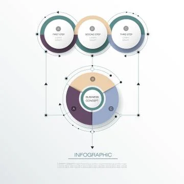 Vector infographics 3D circle label with arrows sign and 3 options Stock Illustration