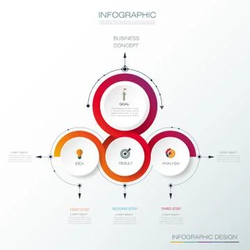 Vector infographics 3D circle label with arrows sign and 3 options Stock Illustration