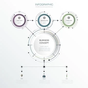Vector infographics 3D circle label with arrows sign and 3 options Stock Illustration