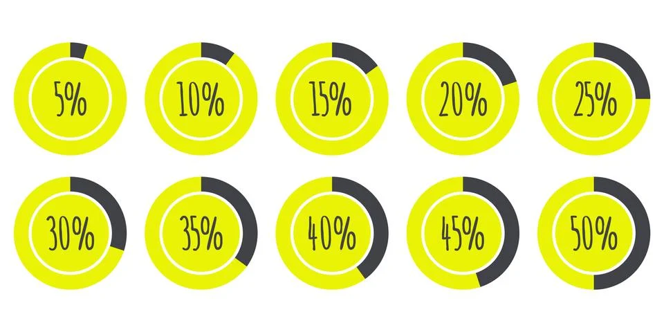Vector Infographics 5%, 10%, 15%, 20%, 25%, 30%, 35%, 40%, 45%, 50% charts 스톡 일러스트
