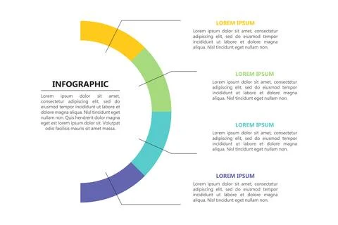 Vector infographics business template design semicircle pie chart. Stock Illustration