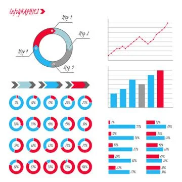Vector Infographics. Pie, graph, line charts, arrows, steps, percentage Stock Illustration
