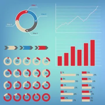 Vector Infographics Set. Pie, Graph, Line charts, arrow, diagrams Stock Illustration